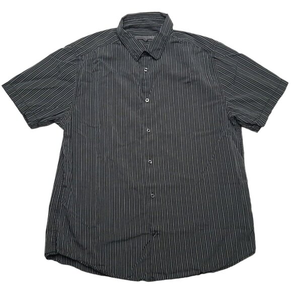 Old Navy Shirt Mens Large Black Button Up Striped Short Sleeve 43 in Chest - Picture 1 of 13